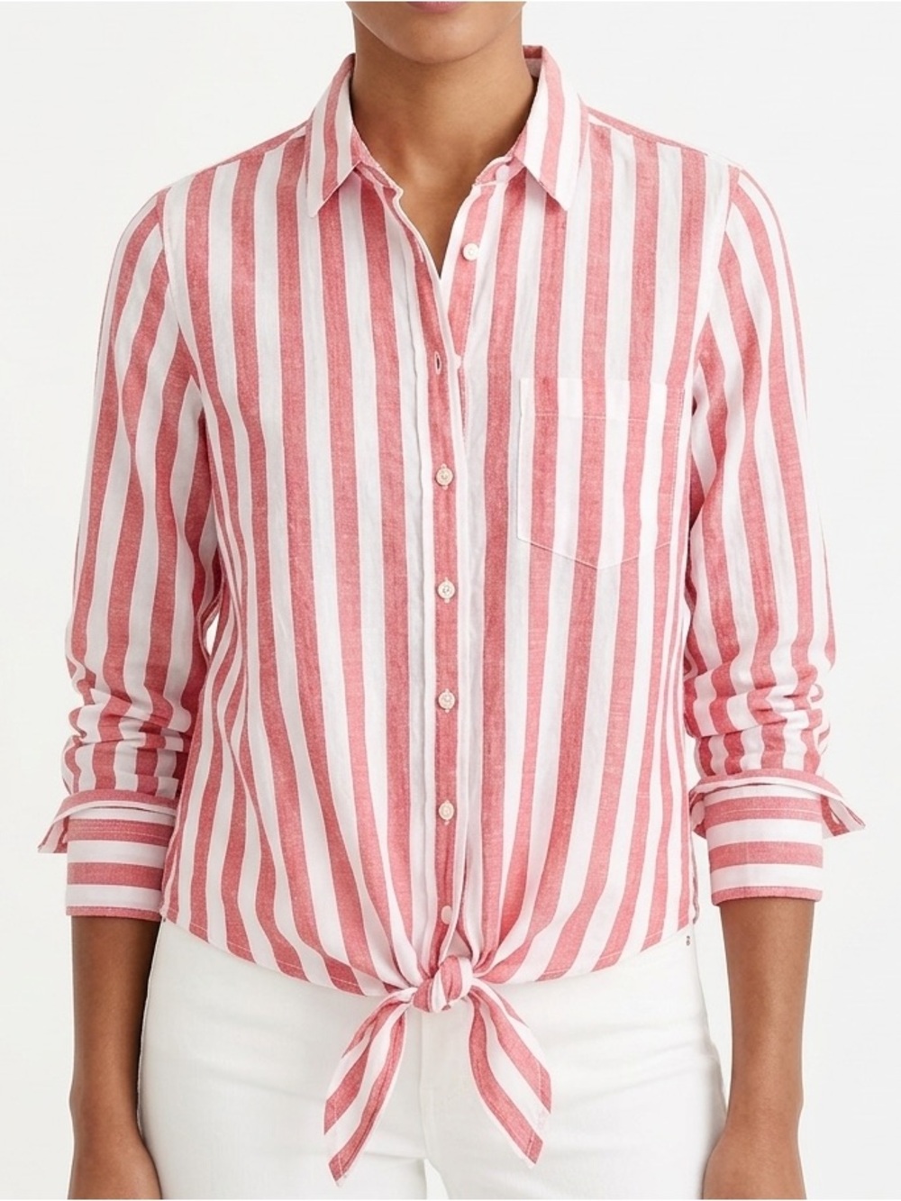 J. Crew Red and White Striped Button-Down Shirt size  X S